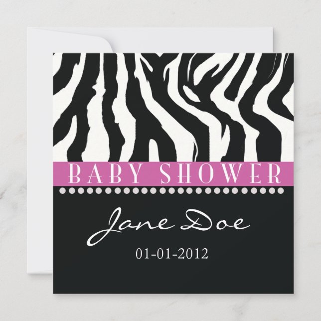 Black & Pink Zebra Baby Shower Invitations (Front)