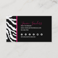 Black & Pink Zebra Print QR CODE Business Card