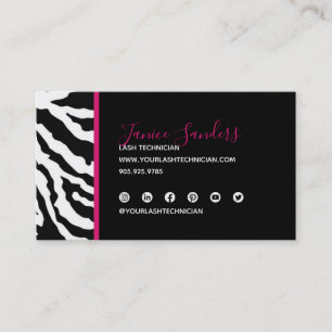 Black & Pink Zebra Print QR CODE Business Card