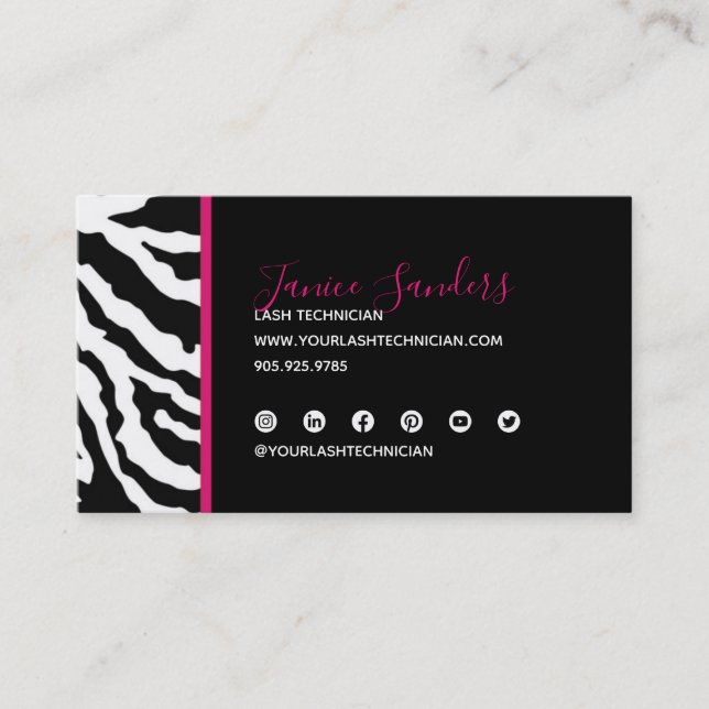 Black & Pink Zebra Print QR CODE Business Card (Front)