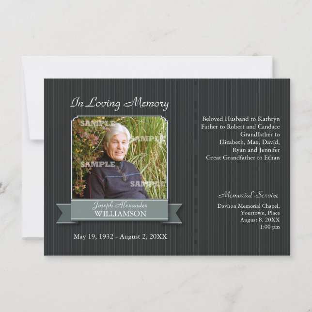 Black Pinstripe Banner Memorial Notice Invitation (Front)