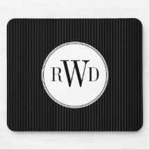 Black Pinstripe Monogram Mousepad