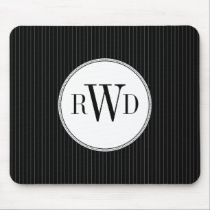 Black Pinstripe Monogram Mousepad