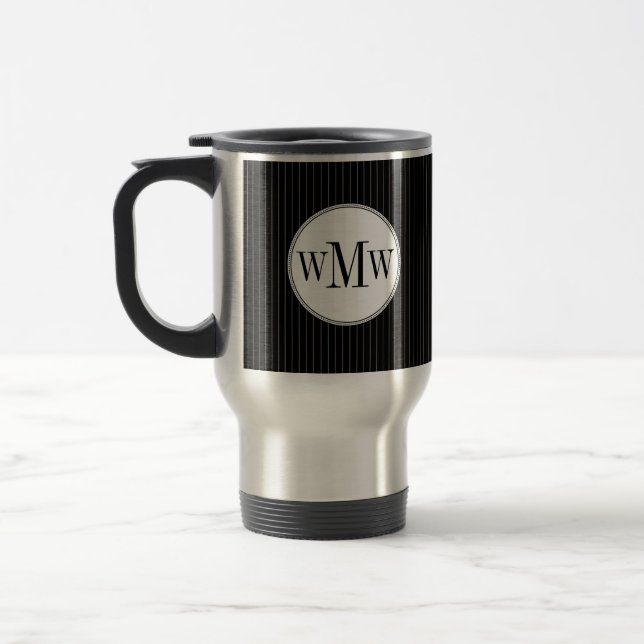 Black Pinstripe Monogram Mug (Left)