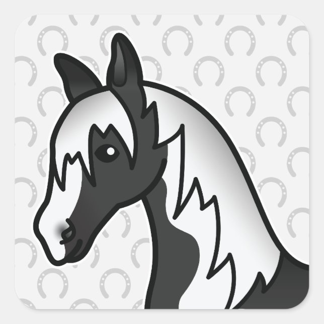 Black Pinto Cartoon Horse Head Square Sticker (Front)