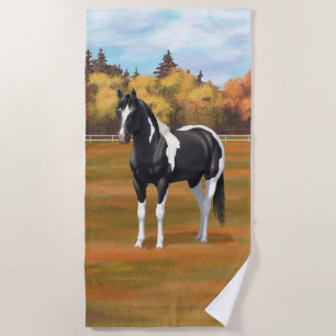 Black Pinto Paint Quarter Horse Stallion Beach Towel