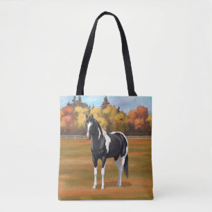Black Pinto Paint Quarter Horse Stallion Tote Bag