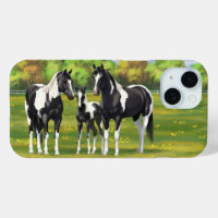 Black Pinto Paint Quarter Horses In Summer Pasture