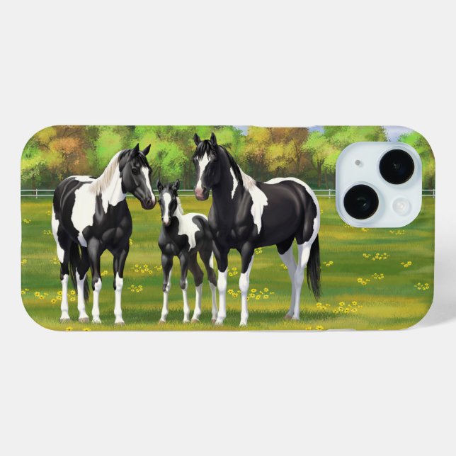 Black Pinto Paint Quarter Horses In Summer Pasture Case-Mate iPhone Case (Back (Horizontal))