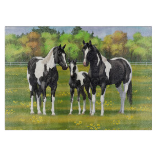 Black Pinto Paint Quarter Horses In Summer Pasture Cutting Board