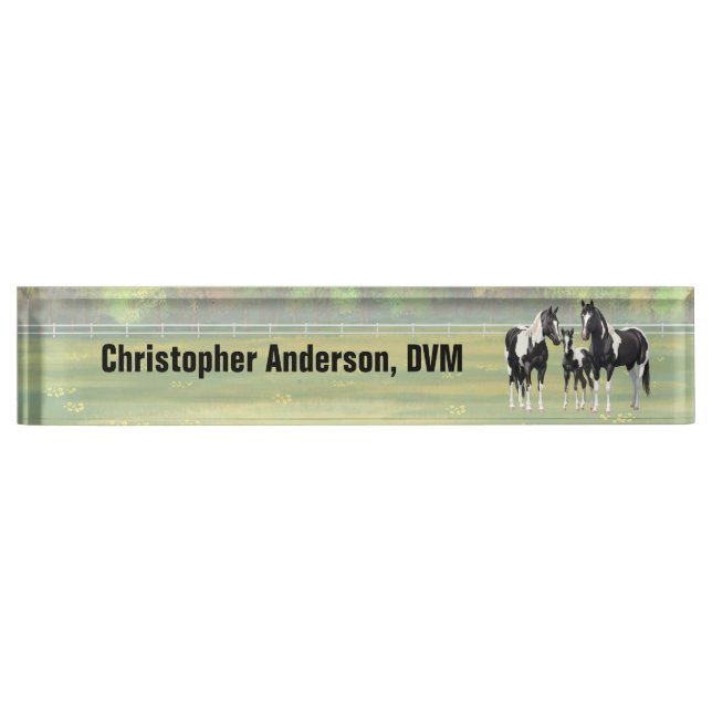 Black Pinto Paint Quarter Horses In Summer Pasture Nameplate (Front)