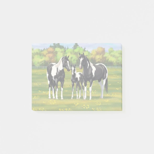 Black Pinto Paint Quarter Horses In Summer Pasture Post-it Notes (Front)
