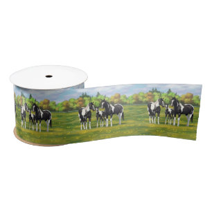 Black Pinto Paint Quarter Horses In Summer Pasture Satin Ribbon