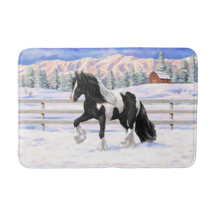 Black Pinto Piebald Gypsy Vanner Draft Horse Bath Mat