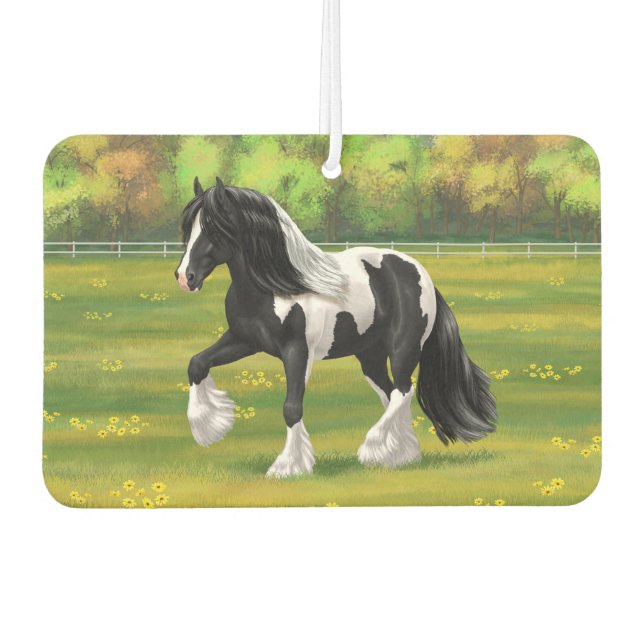 Black Pinto Piebald Gypsy Vanner Draught Horse Car Air Freshener (Front)