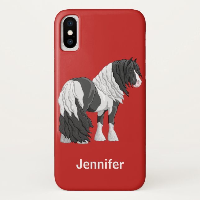 Black Pinto Piebald Gypsy Vanner Draught Horse Case-Mate iPhone Case (Back)