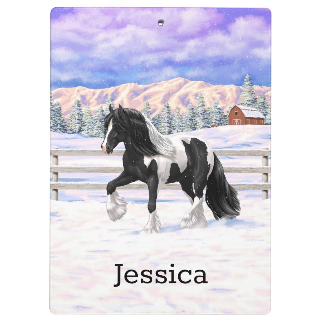 Black Pinto Piebald Gypsy Vanner Draught Horse Clipboard (Back)