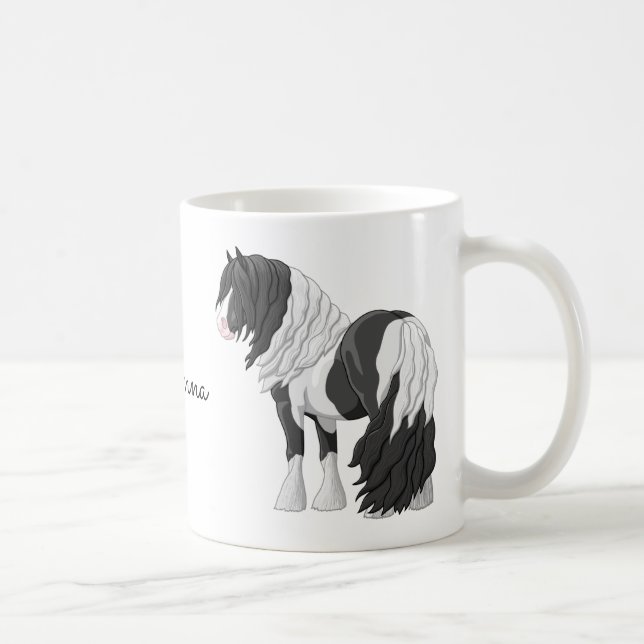 Black Pinto Piebald Gypsy Vanner Draught Horse Coffee Mug (Right)