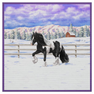 Black Pinto Piebald Gypsy Vanner Draught Horse Fabric
