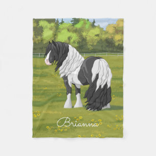 Black Pinto Piebald Gypsy Vanner Draught Horse Fleece Blanket