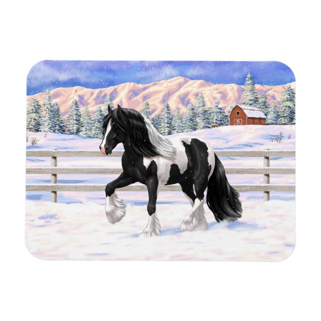 Black Pinto Piebald Gypsy Vanner Draught Horse Magnet (Horizontal)