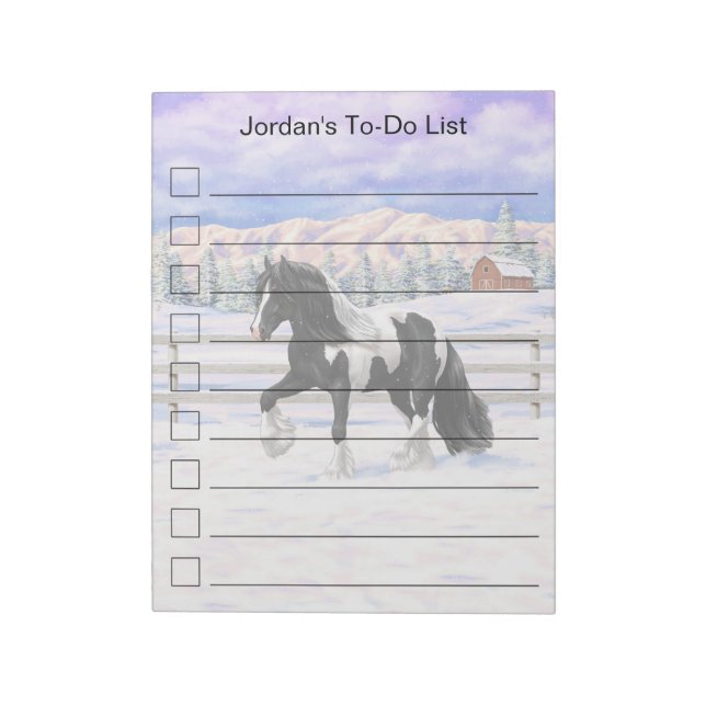 Black Pinto Piebald Gypsy Vanner Draught Horse Notepad (Rotated)