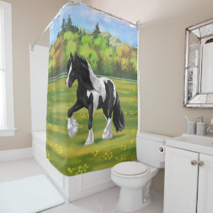 Black Pinto Piebald Gypsy Vanner Draught Horse Shower Curtain