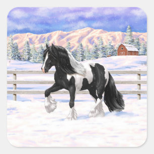 Black Pinto Piebald Gypsy Vanner Draught Horse Square Sticker