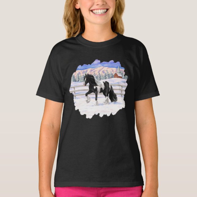 Black Pinto Piebald Gypsy Vanner Draught Horse T-Shirt (Front)