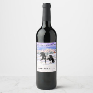 Black Pinto Piebald Gypsy Vanner Draught Horse Wine Label