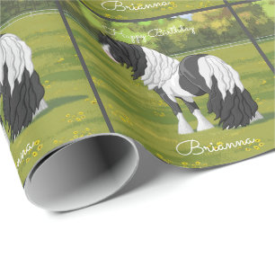 Black Pinto Piebald Gypsy Vanner Draught Horse Wrapping Paper