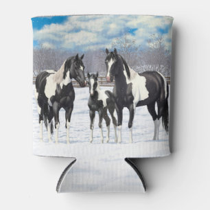 Black Pinto Quarter Horse Paint Horses In Snow Can Cooler