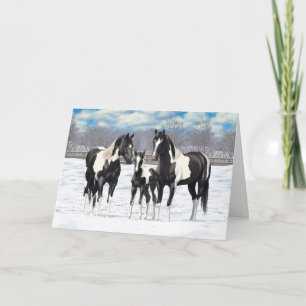 Black Pinto Quarter Horse Paint Horses In Snow Holiday Card