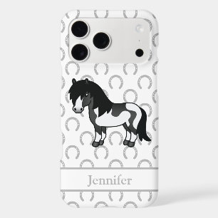 Black Pinto Shetland Pony Cartoon Illustration