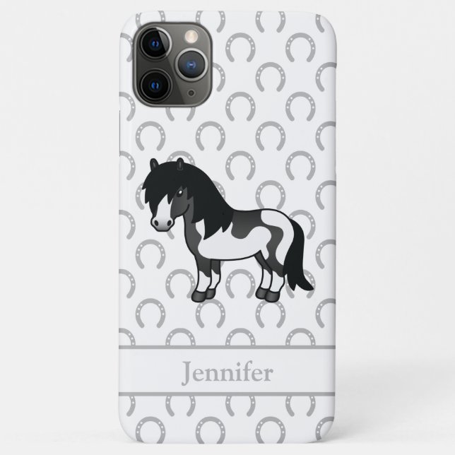 Black Pinto Shetland Pony Cartoon Illustration Case-Mate iPhone Case (Back)