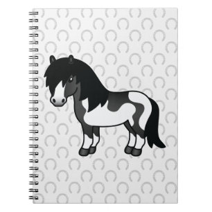 Black Pinto Shetland Pony Cartoon Illustration Spiral Notebook