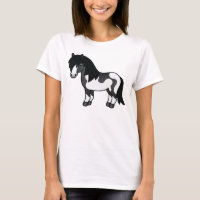 Black Pinto Shetland Pony Cartoon Illustration