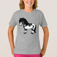 Black Pinto Shetland Pony Cartoon Illustration