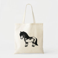 Black Pinto Shetland Pony Cartoon Illustration