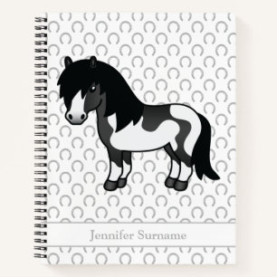 Black Pinto Shetland Pony Cartoon Pony & Text Notebook