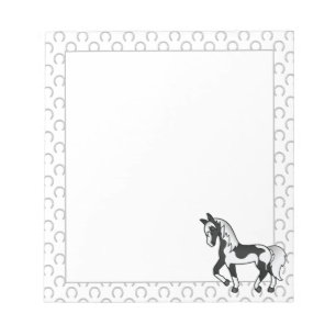 Black Pinto Trotting Horse Cartoon Illustration Notepad