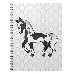 Black Pinto Trotting Horse Cartoon Illustration Spiral Notebook