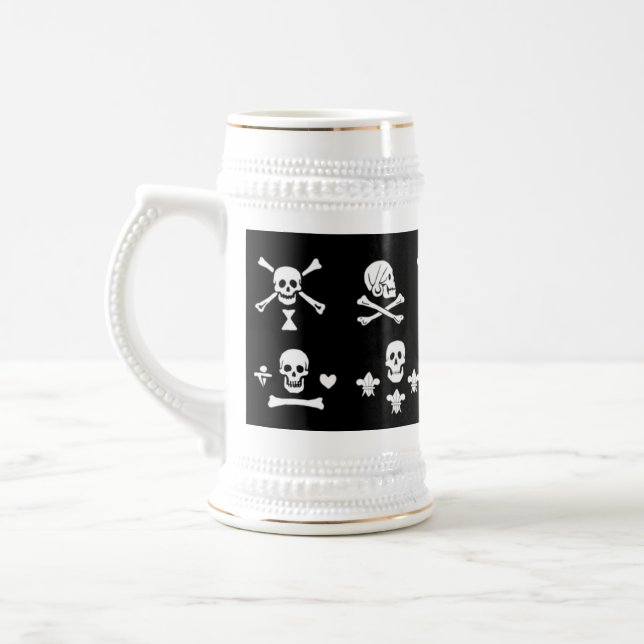BLACK PIRATE BANNERS SKULL,CROSSED BONES,SWORDS BEER STEIN (Left)