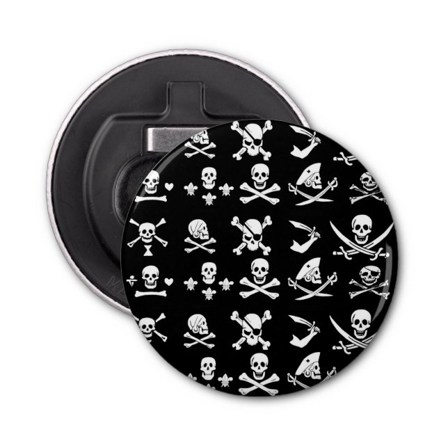 BLACK PIRATE BANNERS SKULL,CROSSED BONES,SWORDS BOTTLE OPENER (Front)