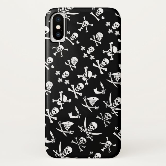 BLACK PIRATE BANNERS SKULL,CROSSED BONES,SWORDS Case-Mate iPhone CASE (Back)