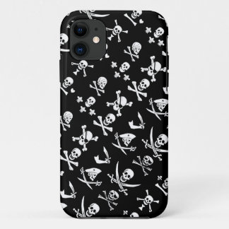 BLACK PIRATE BANNERS SKULL,CROSSED BONES,SWORDS iPhone 11 CASE