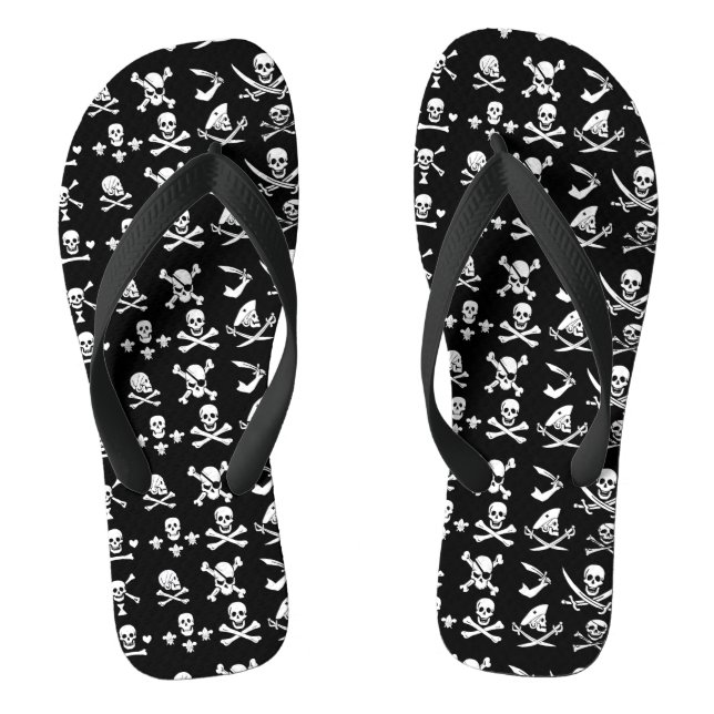 BLACK PIRATE BANNERS SKULL,CROSSED BONES,SWORDS JANDALS (Footbed)