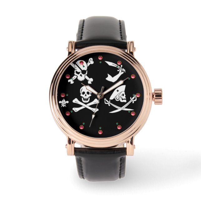 BLACK PIRATE BANNERS SKULL,CROSSED BONES,SWORDS  WATCH (Front)