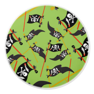 Black Pirate Flag Skulls White Bones Raiding Ceramic Knob