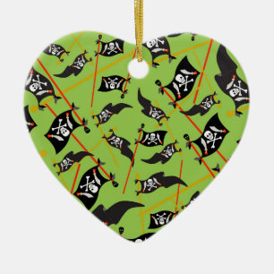 Black Pirate Flag Skulls White Bones Raiding Ceramic Tree Decoration